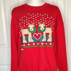 Christmas Reindeer Winter Hearts Sweatshirt Puffy Paint Jerzees USA